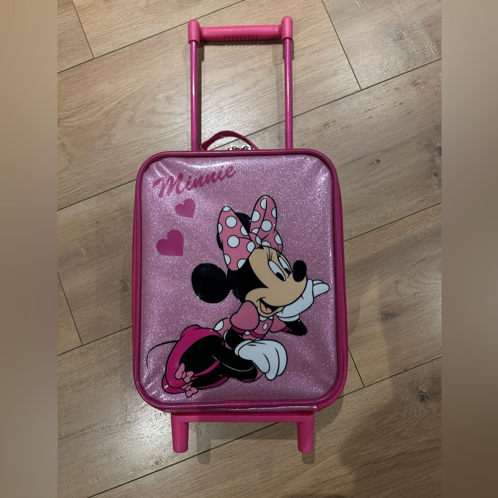 Disney Minnie Mouse Kids Suitcase Pink Glitter Hong Kong Disneyland Carry On